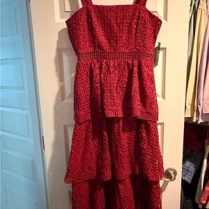 Lulu's Red Lace Tiered Midi Dress